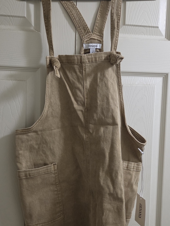 Zenana Outfitters Pants - Zenana Outfitters Lt Camel Denim Overall Jumper with Knot Straps